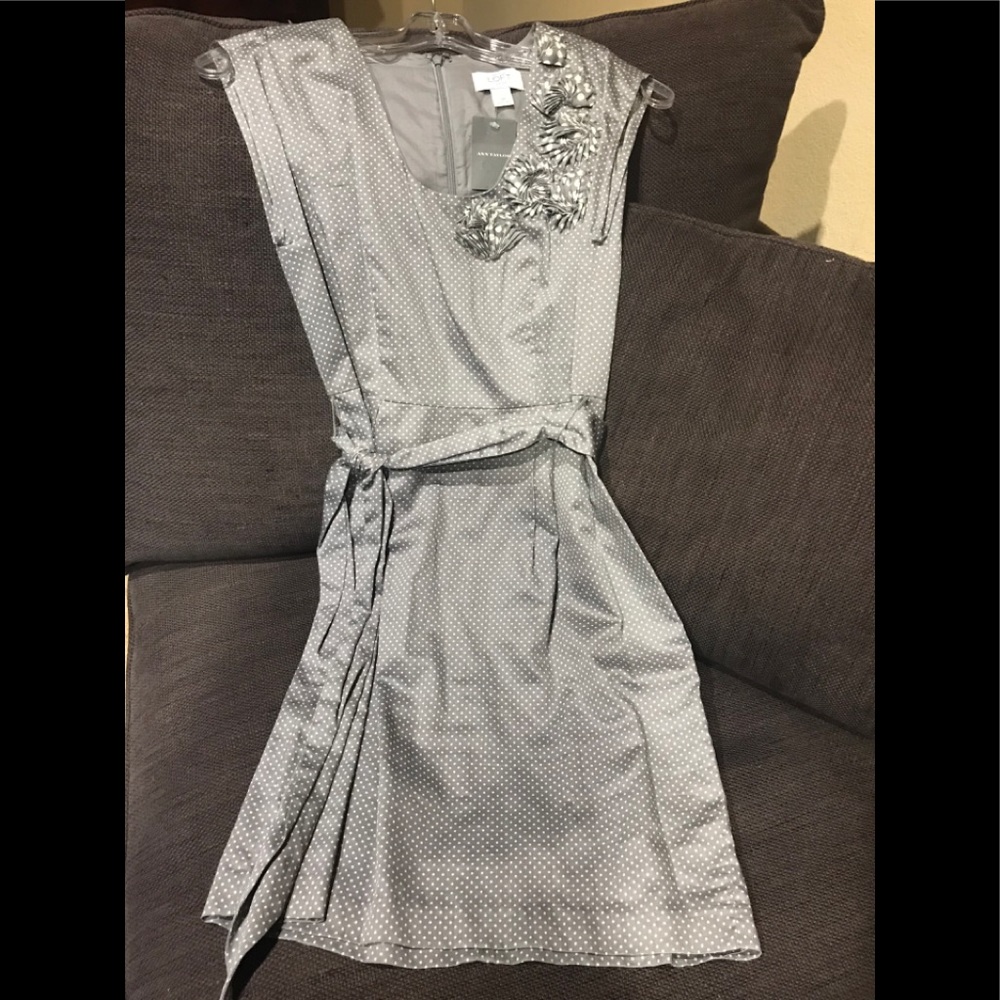 Elegant Gray Sleeveless Dress with Floral Embellishments